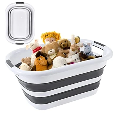 Afbeelding van Firschoie Opvouwbare wasmand 26 liter, wasmand, ruimtebesparende, draagbare opbergdoos, uitklapbare liniaal (h x b d) 23 38 53 cm, geschikt voor thuis en op de camping