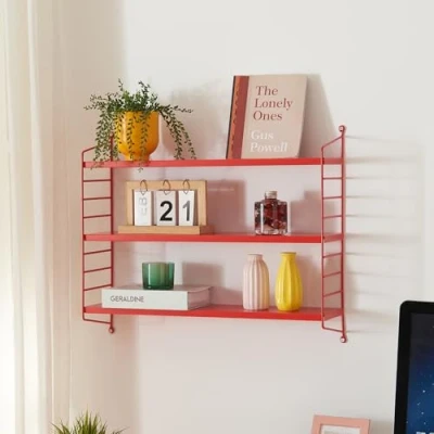 Afbeelding van [en.casa] Modulair wandrek voor woonkamer, slaapkamer, opbergkast, industriële stijl, met 3 niveaus, robuust staal, 50 x 60 15 cm, rood