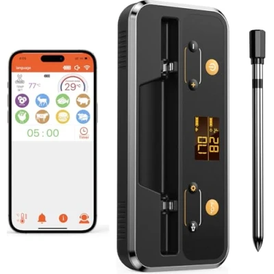 Afbeelding van Apkezel Bluetooth draadloze vleesthermometer met app, IP67 waterdichte braadthermometer, draadloos, voor oven, grill, rookoven, braadpan, airfryer