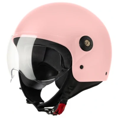 Afbeelding van VINZ Duoro Jethelm met Vizier / Scooter Helm Snorscooterhelm Dames Roze