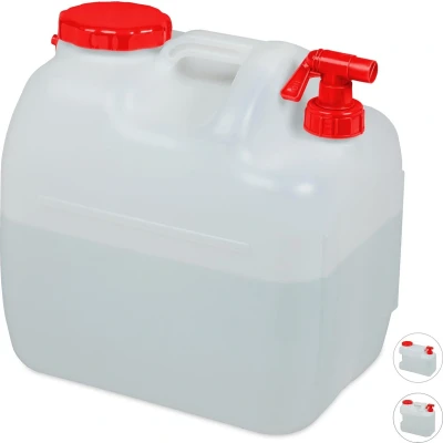 Afbeelding van jerrycan met kraan schroefdop watertank camping tuin kunststof 23 liter BPA vrij wit rood