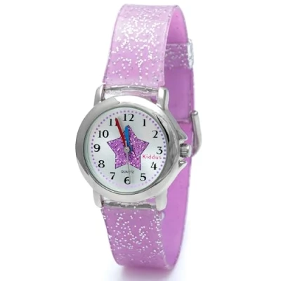 Afbeelding van Kiddus Meisjeshorloge met leerfunctie Glitter en elegantie Japans kwartsuurwerk, roestvrij staal Educatief stijlvol cadeau voor meisjes vanaf 5 jaar