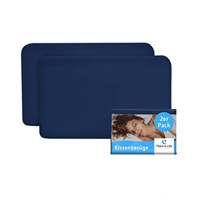 Afbeelding van Set van 2 kussenslopen 40 x 25 cm, nachtblauw, perfect voor VOLAR reiskussens katoen (dubbele jersey), kreukvrij en geschikt de droger, met ritssluiting, gecertificeerd