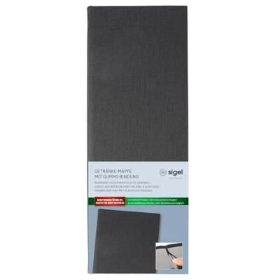 Afbeelding van Drankkaart map Sigel 1/2 A4 smal antraciet voor 8 blad
