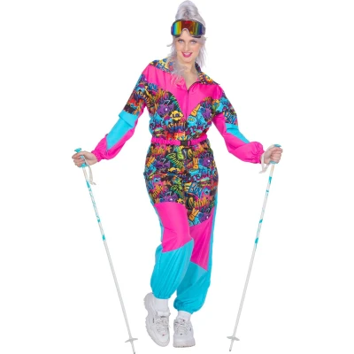 Afbeelding van Wilbers &amp; Foute Skipakken Super Retro Skipak Jaren 80 Vrouw Blauw, Roze Maat 36 Carnavalskleding Verkleedkleding