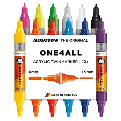Afbeelding van Molotow MO200480 ONE4all Twin acrylmarker, pennendoos, set van 1, 1,5 mm/4 mm, 12 markers
