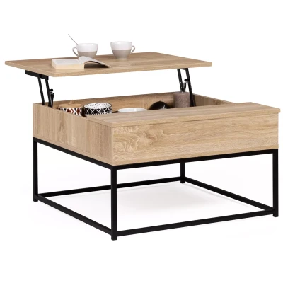 Afbeelding van Table basse carrée plateau relevable DETROIT design industriel