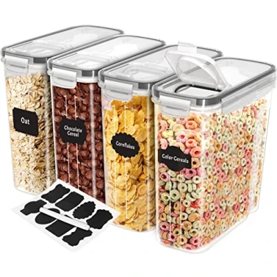 Afbeelding van Voorraadpotten (set 4) BPA vrije plastic luchtdichte opbergdozen opbergdoos voedselvoorraadpotten voor het bewaren van pasta, ontbijtgranen, meel, rijst en dierenvoeding