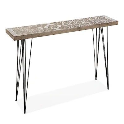 Afbeelding van Versa Lygia Smalle entreekast voor hal of hal, consoletafel, afmetingen (H x B L) 80 25 110 cm, hout en metaal, kleur bruin wit