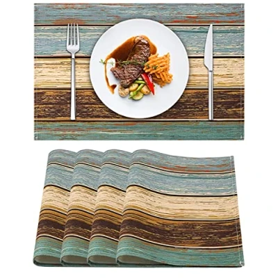 Afbeelding van placemats set van 4 groene linnen eettafel boerderij placemat turquoise hout ideaal voor woondecoratie party indoor oudoor eetkamer houtnerf wasbare 45 x 32 cm