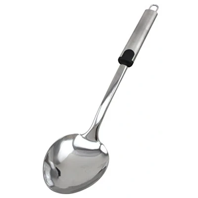 Afbeelding van Fackelmann Kooklepel van staal met ergonomische handgreep, 34 x 7,3 1,5 cm, 1 stuk, aluminium, zwart en roestvrij staal, 340 73 15 mm