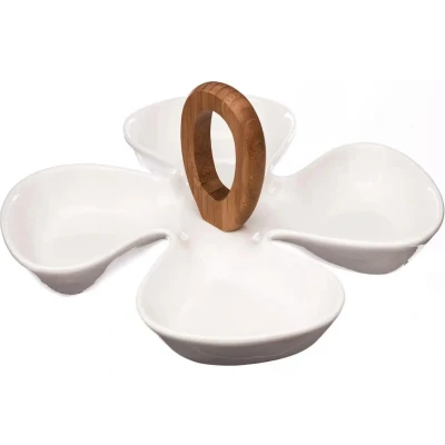 Afbeelding van 5Five Serveerplank/borrelplank hapjes/saus/tapas porselein wit 4 vaks