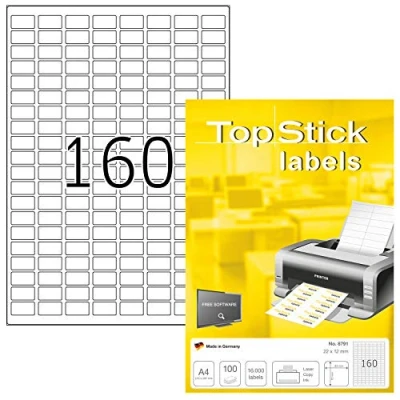 Afbeelding van TopStick Verpakking met 16.000 zelfklevende multifunctionele etiketten (22 x 12 mm) aanpasbaar en bedrukbaar, laser/inkjet druk, (8791)
