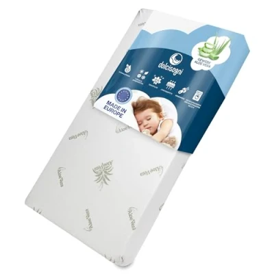 Afbeelding van DOLCI SOGNI Oeko TEX® matras voor babybed, 60 x 120 cm, dikte 14 paraplubed + kussen, verkoelende aloë vera voering, afneembaar en wasbaar, anti mijt
