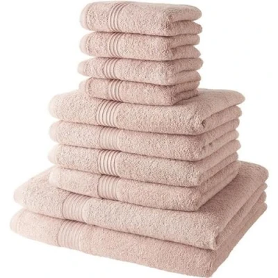 Image de Lot de 10 serviettes bain TODAY comprenant 4 30x50 + serveites 50x90 2 Draps 70x130 cm 100% Coton Rose