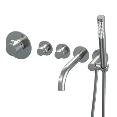 Afbeelding van Brauer Chrome Edition Badkraan Inbouw douchegarnituur 20cm uitloop inbouwdeel 3 gladde knoppen handdouche staaf 1 stand chroom