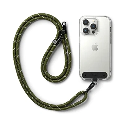 Afbeelding van Ringke Holder Link Strap Mobiele Telefoon Koord met Zwart Nylon Label Crossbody Accessoires Verstelbaar Polyester Touw Compatibel Case Kaki &amp; Wit