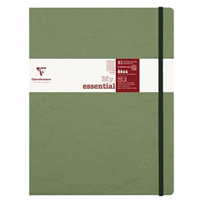 Afbeelding van Clairefontaine 794463C Collection Age Bag My.Essential gestikt elastisch notitieboek, groen, B5, 19 x 25 cm, 192 genummerde pagina&#039;s, ivoorkleurig papier, 90 g, kartonnen omslag van glanzend ledernerf