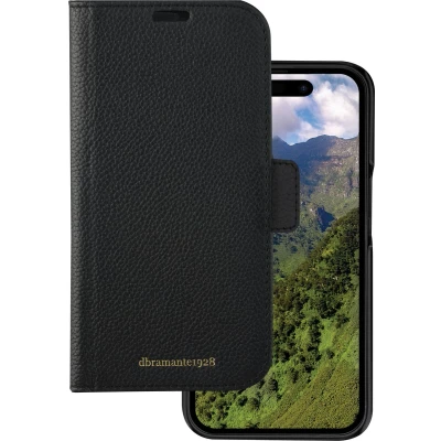 Afbeelding van iPhone 15 Pro Max Bookcase hoesje dbramante1928 Effen Zwart Leer