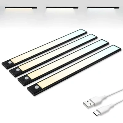 Afbeelding van Brendz Keukenverlichting Onderbouw LED, Onderbouwverlichting, 4 x 40cm, USB C Oplaadbare Led Strip, 2200mAh, 3 Kleurtemperaturen, Dimbaar, Magnetisch, Draadloos, Kastverlichting, Puyo Zwart