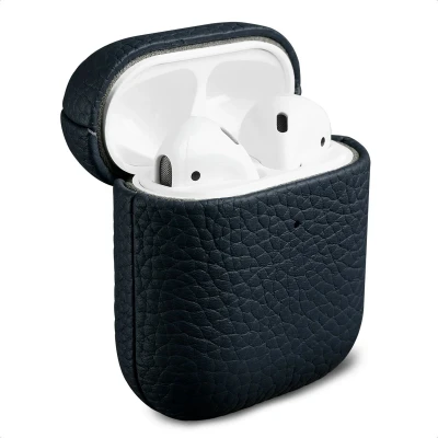 Afbeelding van Accezz Echt leren case Hoesje geschikt voor AirPods 1 / 2 Donkerblauw