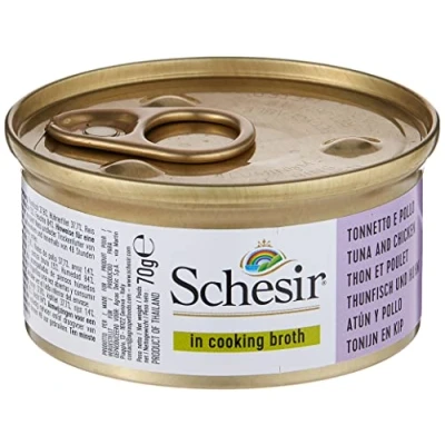 Afbeelding van Schesir Kat Bouillon 70 g Kattenvoer Tonijn&amp;Kip Blik