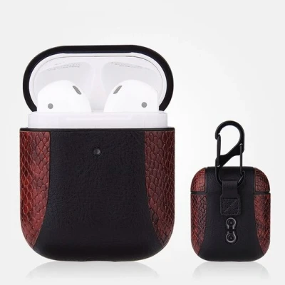 Afbeelding van AirPods 1/2 hoesje PU Leer Flip over Bruin/zwart Bescherming voor uw