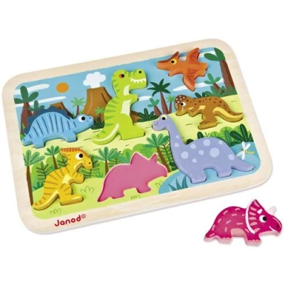 Afbeelding van Janod houten chunky puzzel dinosauriërs (7st)