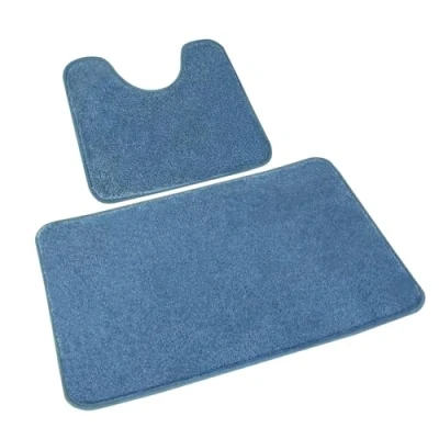 Afbeelding van Rururug Set van 2 zachte microvezel matten voor badkamer en toilet, met uitsparing, antislip, wasbaar, lichtblauw, 50 x 80 + 40 cm