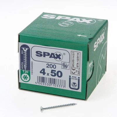 Afbeelding van Spax spaanplaatschroeven platverzonken kop verzinkt T Star T20 4.0x50mm (per 200 stuks)