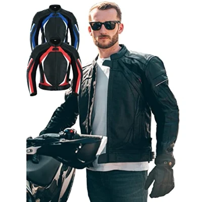 Afbeelding van Motorjack van leer voor heren Goedgekeurd zomer/winter racemotorjack met echte bikerbescherming CE Armor (EN 1621 1) Texpeed zwart 3XL