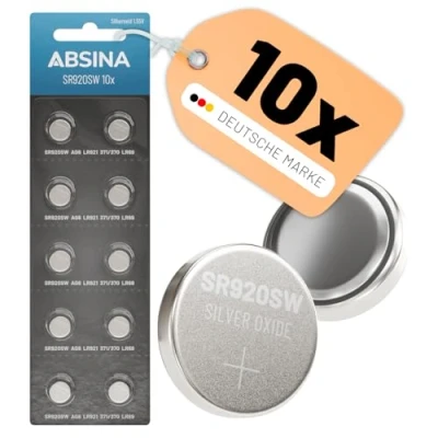 Afbeelding van ABSINA SR920SW 10 stuks zilveroxide knoopcellen, 1,55 V, lekvrij, lange levensduur, / LR921 371/370 LR69 AG6