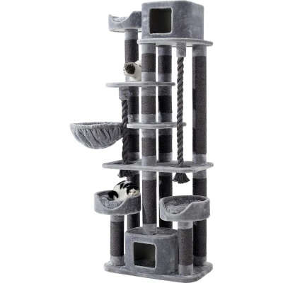 Afbeelding van Nobby Krabmeubel Kyla Krabpaal Huisje XXL Touw Hangmat Grote Kat Zware Maine Coon Licht Grijs 209 cm hoog