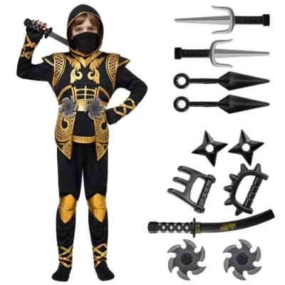 Afbeelding van Spooktacular Creations Golden Ninja Deluxe kostuumset met schuimaccessoires, kinderspeelgoed, Kung Fu outfit, Halloween ideeën (Large (10 12 jaar))
