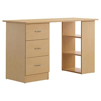 Afbeelding van Homcom Computer bureau, multifunctioneel, 3 laden, 2 legplanken, afmetingen: 120 x 49 72 cm, MDF, licht hout