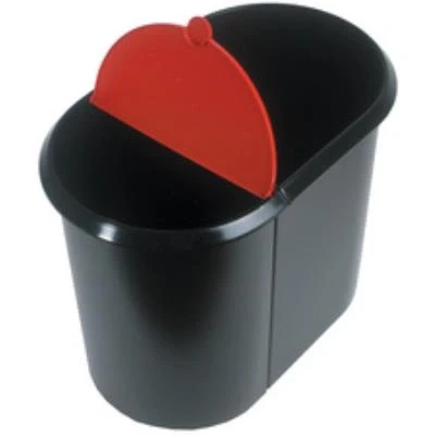 Image de Helit corbeille à papier Duo System, ovale, PE, noir/rouge