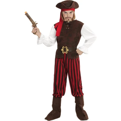 Afbeelding van Widmann Piraat &amp; Viking Kostuum Caribische Piratenjongen Carlos Rood, Bruin Maat 128 Carnavalskleding Verkleedkleding