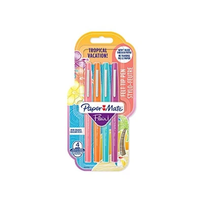 Afbeelding van Paper Mate Flairstift met middelste punt, 1,1 mm, tropische kleuren, verpakking van 4 stuks