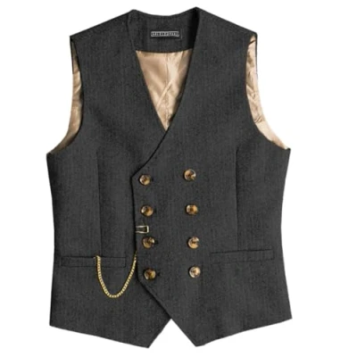 Afbeelding van Solovedress Vintage wollen kostuumvest voor heren, regular fit, bruiloft, zwart.