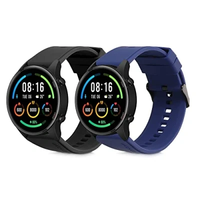 Afbeelding van kwmobile 2x horlogebandjes geschikt voor Xiaomi Mi Watch Color Sport / S1 Active bandje Smartwatch bandjes van TPU Activity tracker horloge band in zwart donkerblauw