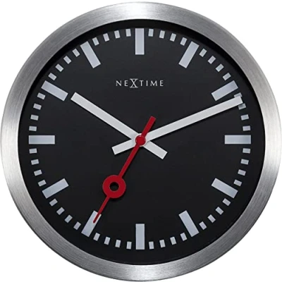 Afbeelding van Nextime Ne 3998Stzw Wandklok &#039;Station&#039; Ø19 Cm, Geborsteld Aluminium Zwart