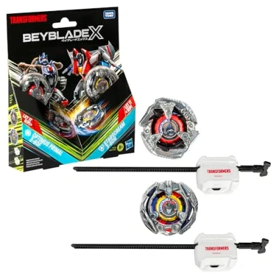 Afbeelding van Hasbro Beyblade X in samenwerking met Transformers, Optimus Primal 3 60F vs. Starscream 80N, multipack 2 tollen en launchers, gevechtstollen voor kinderen meisjes vanaf 8 jaar