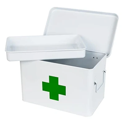 Afbeelding van HMF Medicijnkastje van metaal voor het opbergen medicijnen, 32,5 x 20 20,5 cm, wit