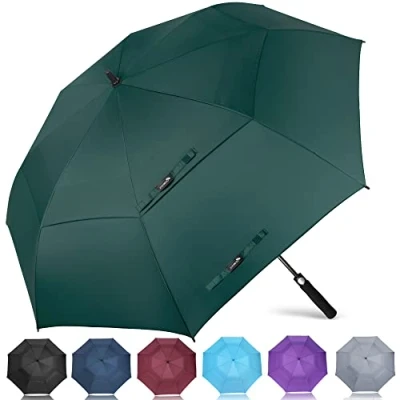 Afbeelding van ZOMAKE Automatische winddichte golfparaplu, 157 cm, extra grote paraplu, XXL, robuust, dubbele luifel, waterdicht, winddicht, paraplu&#039;s voor heren en dames (donkergroen)