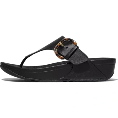 Afbeelding van Fitflop Sandales LULU en cuir avec boucle résine pour femme, Noir, 41 EU, 42 EU
