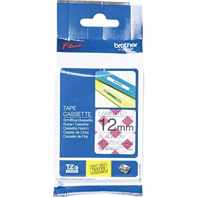 Afbeelding van Brother TZe MPRG31 Tape Zwart op wit (rood ruitmotief)