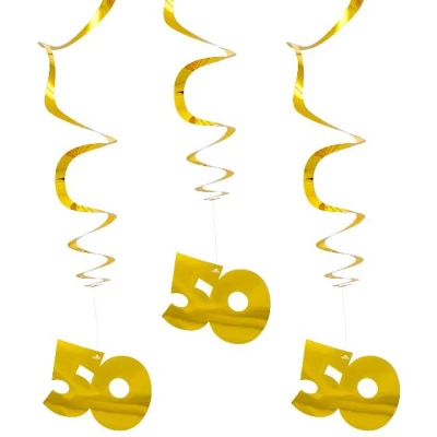 Afbeelding van Decoratie swirl 50 jaar goud getrouwd 3 stuks