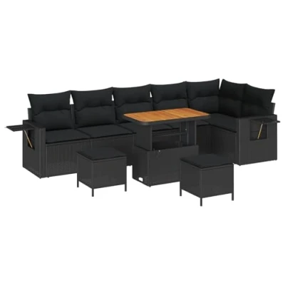 Afbeelding van vidaXL 9 Persoons Tuin Sofa Set met Kussens Zwarte Poly Rattan Acacia