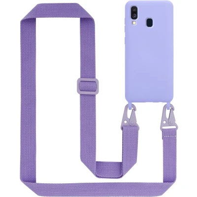 Afbeelding van Cadorabo Mobiele telefoon ketting geschikt voor Samsung Galaxy A40 in LIQUID LICHT PAARS Silicone beschermhoes met lengte verstelbare koord riem