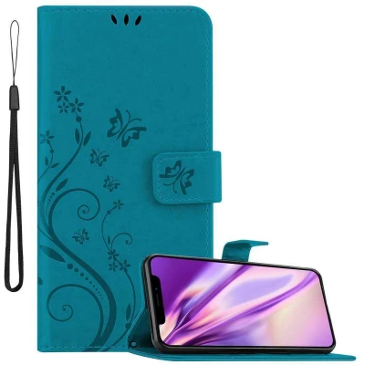 Afbeelding van Cadorabo Hoesje geschikt voor Apple iPhone 11 PRO MAX in BLOEMEN BLAUW Beschermhoes bloemmotief met magnetische sluiting, standfunctie en kaartsleuven Book Case Cover Etui